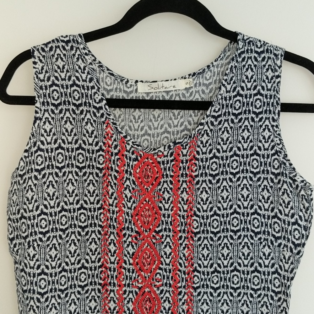 Solitaire navy red white print camisole